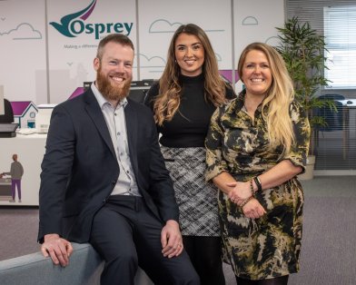 Osprey Housing CEO Stacy Angus (right) with original apprentice Lauren Allan, now a full board member, and latest non-voting apprentice Scott O’Neill.